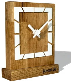 Dekorstudio Drevené stolové hodiny Square OAK - biele