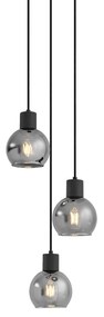 Art Deco závesné svietidlo čierne s dymovým sklom okrúhle 3-svetlo - Vidro