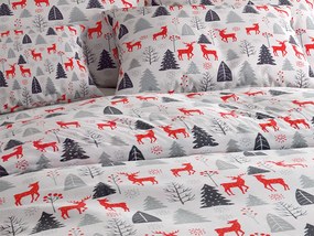 Flanelové obliečky RED DEERS AND TREES biele Rozmer obliečky: 2 ks 70 x 90 cm | 200 x 220 cm