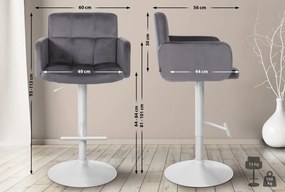 Barová stolička Los Angeles - zamat, biely rám - tmavo šedá