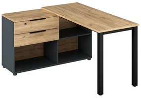 Rohový PC stôl, grafit/dub artisan, KLAUDIUS TYP 8