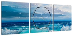 Obraz - Morské vlny (s hodinami) (90x30 cm)