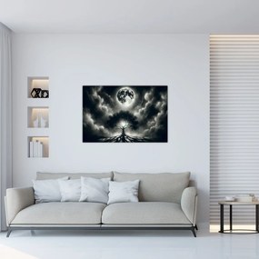 Obraz – Čiernobiely strom v splne (90x60 cm)