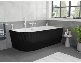 Mexen Silo, rohová voľne stojaca ryhovaná vaňa, pravá, 170 x 80 cm, biela-čierna, biely prepad, 52891708075P-20