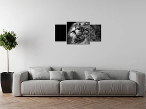 Gario Obraz s hodinami Strieborný lev - 3 dielny Rozmery: 80 x 40 cm