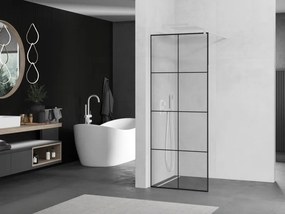 Mexen Kioto, Walk-In sprchová zástena 80 x 200 cm, 8mm sklo číre/čierny vzor, biely profil, 800-080-101-20-77