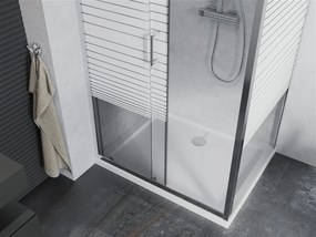 Mexen APIA, sprchový kút s posuvnými dverami 90 (dvere) x 100 (stena) cm, 5mm číre-pásy sklo, chrómový profil + slim sprchová vanička 5cm, 840-090-100-01-20-4010
