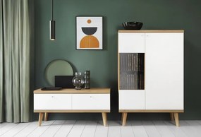 Nízká vitrína Primo, dub riviera/biela