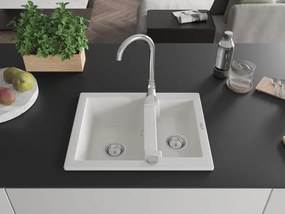 Mexen Carlos, granitový drez 582x475x177 mm, 1,5-komorový, biela, 6518581500-20