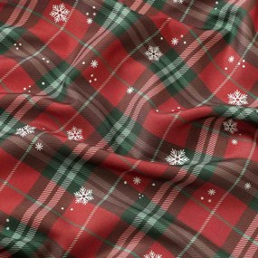 Goldea vianočný okrúhly teflónový obrus - červené káro s vločkami Ø 100 cm