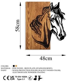 Nástenná dekorácia 48x58 cm kôň drevo/kov