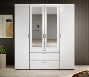 Šatníková skriňa so zrkadlami Vesala, 180 cm, biela