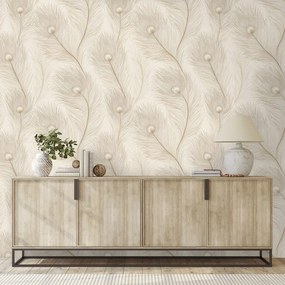 Samolepiaca fototapeta béžová elegancia s vtáčími perami