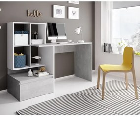 Písací stôl s policou MARLO, sivý betón/biela