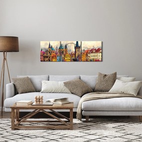 Obraz - Jeseň v maľovanom meste (s hodinami) (90x30 cm)