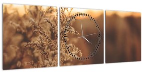 Obraz kvitnúcej trávy (s hodinami) (90x30 cm)