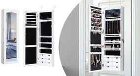 Nástenný zrkadlový držiak na šperky s osvetlením