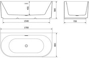 Mexen Sella, voľne stojaca vaňa ku stene, drážkovaná, 170 x 80 cm, biela matná, medená matná, 52711708001-65