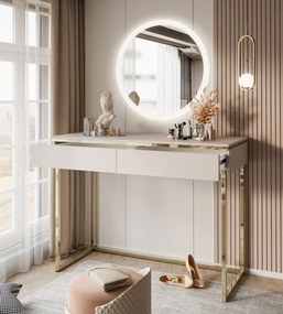 TOALETNÝ STOLÍK NESSIE KAŠMÍR + ZLATÝ PODSTAVEC + LED ZRKADLO