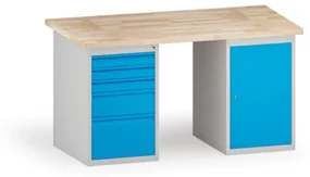 Dielenský stôl KOVONA, 1 závesná skrinka a 5 zásuviek na náradie, buková škárovka, 1500 mm