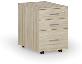 Kancelársky mobilný kontajner na závesné zložky PRIMO WOOD, 3 zásuvky, dub prírodný