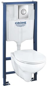 GROHE Solido 5v1 - prvok pre závesné WC, stavebná výška 113 cm + nástenná prípojka + závesné WC a Softclose sedátko Bau Ceramic + ovládacie tlačidlo Sail (chróm), 39499000
