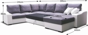 Rohová sedačka U s rozkladom Oregon L - biela / sivá