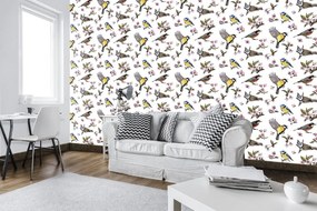 Fototapeta - Vtáčiky a kvetinový vzor (152,5x104 cm)