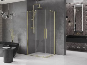 Mexen Velar Duo, sprchový kút s posuvnými dverami 90(dvere) x 80(dvere) cm, 8mm číre sklo, zlatý matný profil, 871-090-080-02-55