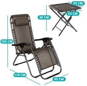 2 ks záhradných ležadiel zero gravity so stolom