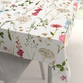 Biante Bavlnený obdĺžnikový obrus Sandra SA-667 Veľké lúčne kvety na bielom 50x100 cm
