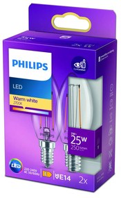 Philips LED sviečka filament E14 2W 2700K 2 kusy