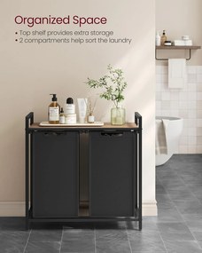 2-priehradkový kôš na bielizeň, 2 x 46 l, 73 x 33 x 72 cm, ťavohnedá a čierna farba