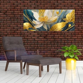 Obraz - Maľba zlatých kvetov (120x50 cm)
