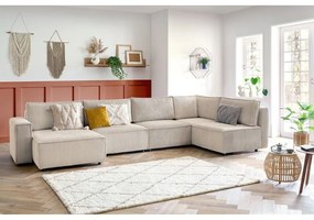 Krémovobiela menčestrová rohová pohovka (pravý roh/do tvaru "U") Nihad modular – Bobochic Paris