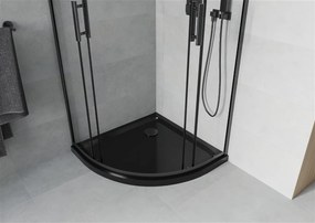 Mexen Rio, štvrťkruhový sprchovací kút s posuvnými dverami 70 x 70 cm, 6mm číre sklo, čierny profil + čierna sprchová vanička, 863-070-070-70-00-4170B