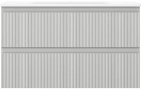 Mexen Rivel, kúpeľňová skrinka 80 cm s umývadlom Vela, 2 zásuvky, drážkovaná, sivá matná/biela, 91A20-08047-2-BFF62-W23M01