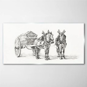 Obraz na skle Kreslenie zvierat kone vozík