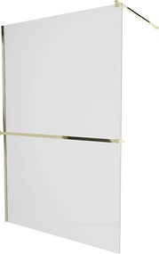 Mexen Kioto+, sprchová zástena s poličkou a držiakom na uteráky 140 x 200 cm, 8mm námraza sklo, zlatý profil, 800-140-121-50-30
