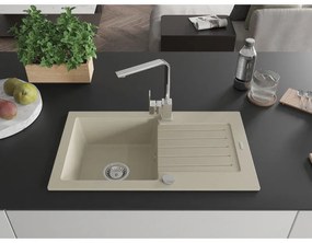 Mexen Pablo, granitový drez 752x436x161 mm, 1-komorový a chrómová batéria Rita, béžová, 6510-69-670300-00