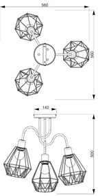 Prisadený luster BERGEN 3xE27/60W/230V čierna/zlatá