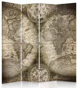 Gario Paraván Starožitná mapa sveta Rozmery: 145 x 170 cm, Prevedenie: Otočný paraván 360°