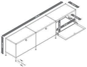 Nízky kovový stolík »CN3« s 3 sklopnými priehradkami, sivý