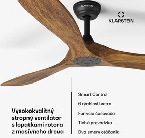 Klarstein Bahama Breeze Smart Stropný ventilátor , lopatky rotora z masívneho dreva, diaľkové ovládanie + ovládanie pomocou aplikácie