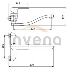 Invena Siros, nástenná drezová batéria, čierna matná, BC-90-004-A