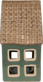 Zelený porcelánový domček svietnik na čajovú sviečku Christmas House - 9*8*15 cm