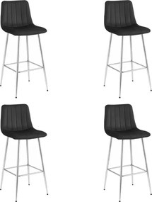 Set štyroch barových stoličiek POZZA zamatové, čierne / strieborné nohy (4 ks)