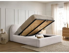 Biela čalúnená dvojlôžková posteľ s úložným priestorom s roštom 140x190 cm Orlane – Bobochic Paris