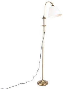 Klasická stojaca lampa bronzová s bielym tienidlom - Ashley