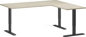 Výškovo nastaviteľný stôl, 180x160 cm, 3 motory, L/P, čierna podnož, dub prírodný
